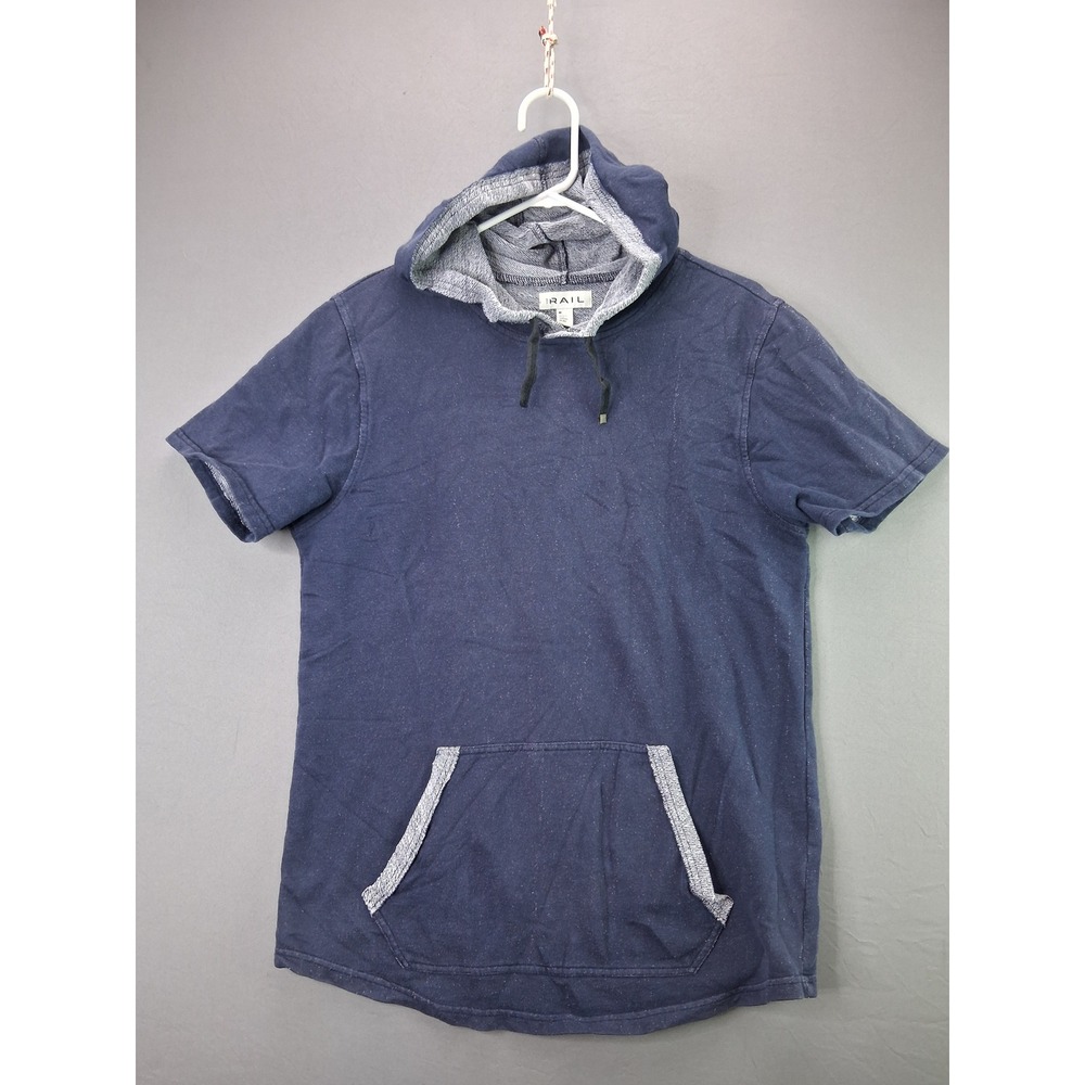The Rail Short Sleeve Hoodie Mens Medium Blue Speckled Knit Pullover Pocket